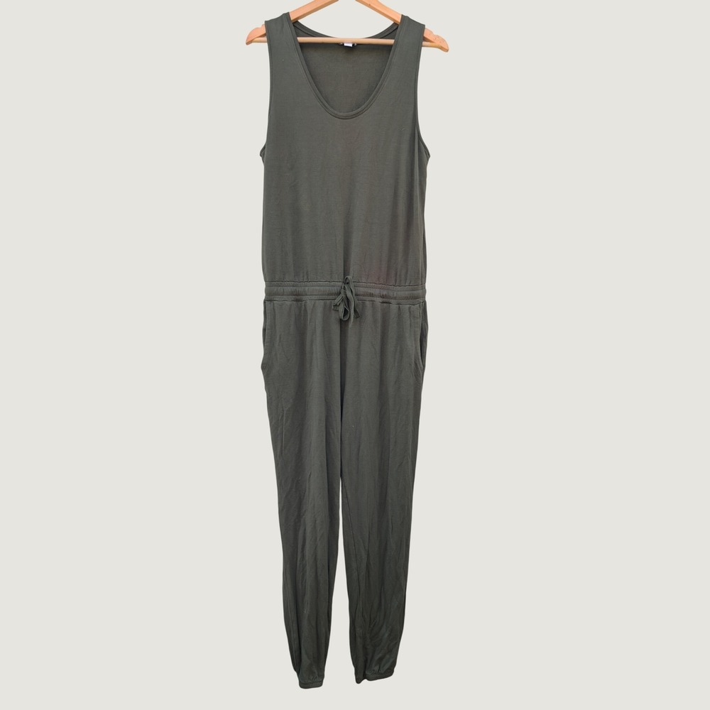 Daily Ritual Sleeveless Jumpsuit Womens L Olive Green Viscose Jogger Romper